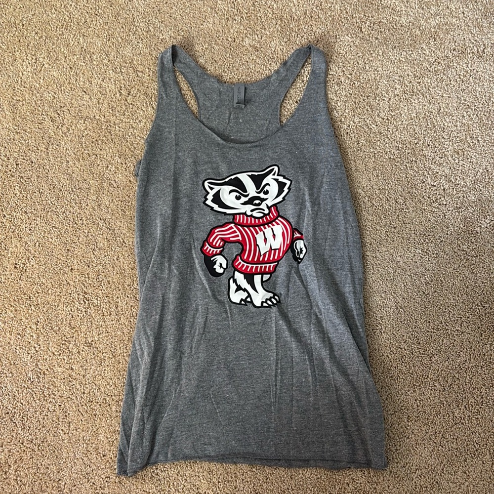 Next Level Apparel tank top with Wisconsin badgers logo